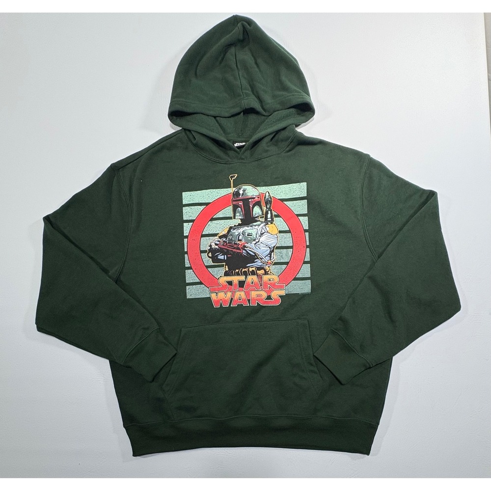 Star Wars Boba Fett Graphic Hoodie Mens XL Green Fleece Pullover Sweatshirt